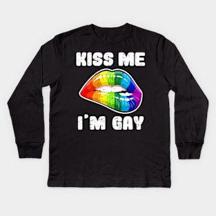 Kiss Me Im Gay Lgbtq Rainbow Lips Kids Long Sleeve T-Shirt